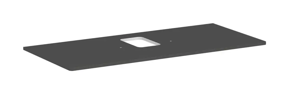 Flache Konsole in Diamantgrau Matt mit mittigem Ausschnitt, geeignet für Hansgrohe Aufsatzwaschtisch. Einfaches, funktionales Design.